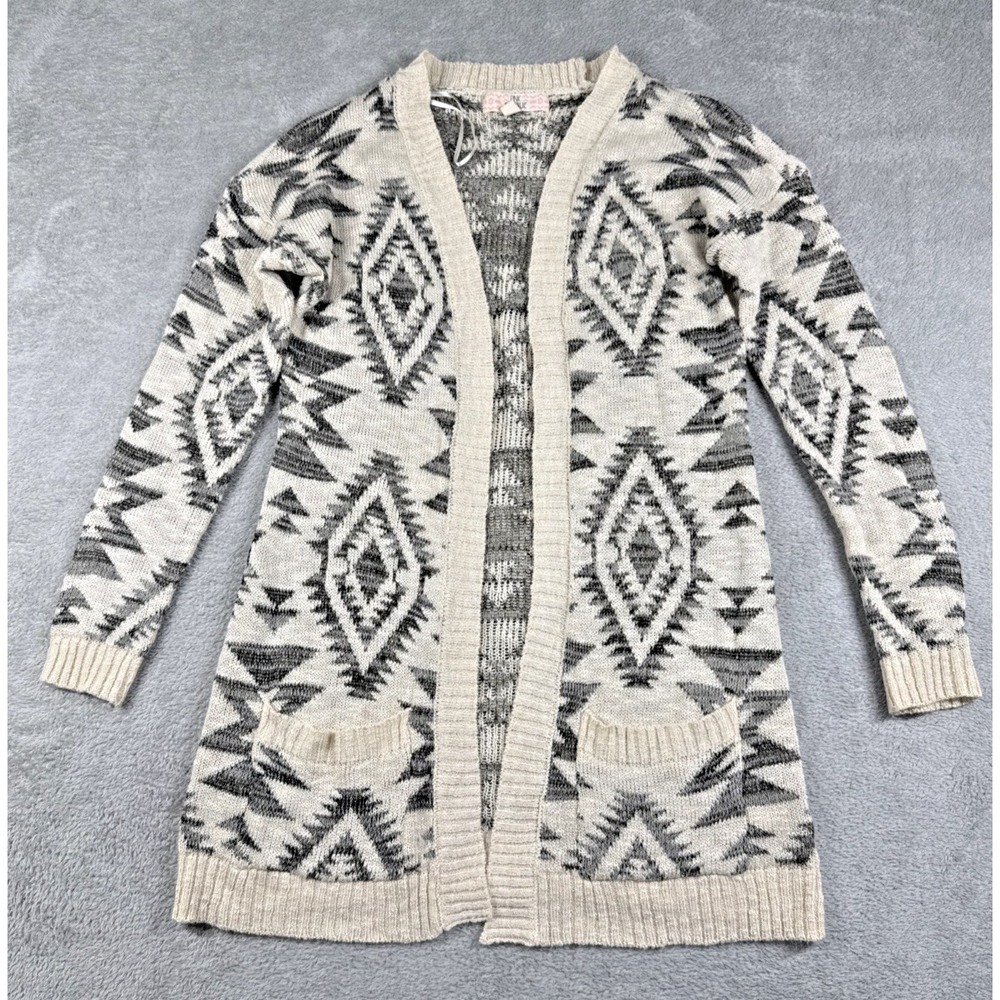 Pink Republic Junior's Tribal Print Knit Cardigan Cream/Black Size Large‎